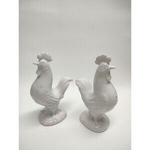 Vintage Holt Howard 1965 Rooster Salt & Pepper Shakers Japan White Glossy 5"tall